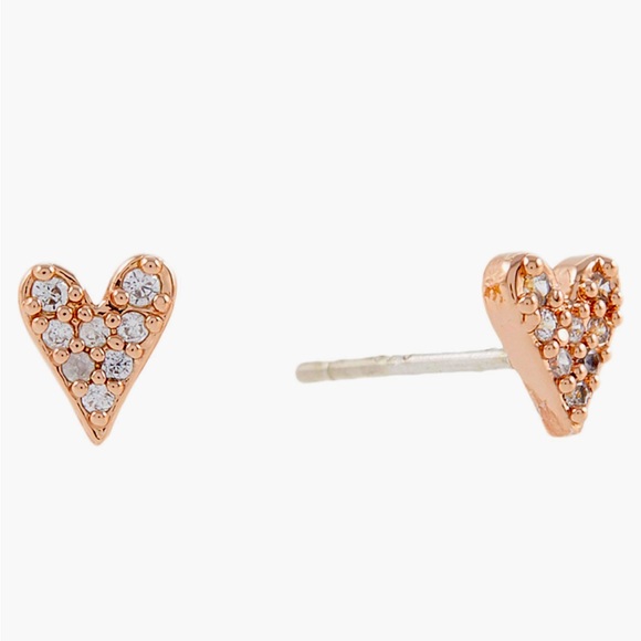 New Kate Spade Rose Gold-Tone Pavé Heart Mini Stud Earrings - Picture 2 of 7